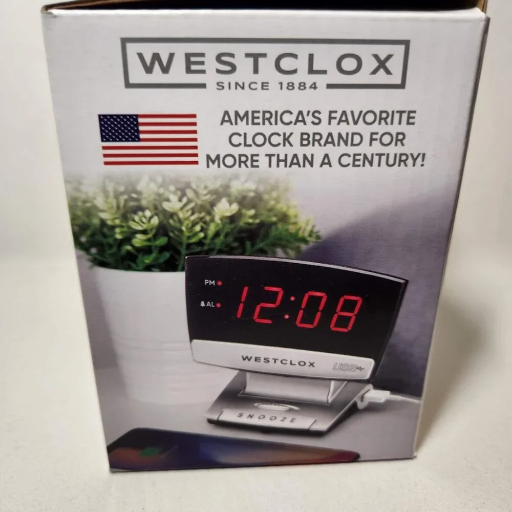 Digital Desk Table Alarm Clock with USB Charging Port Black Silver LED Large 0.9